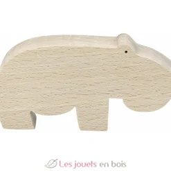 Hippopotame Pompon beige bois naturel Vilac