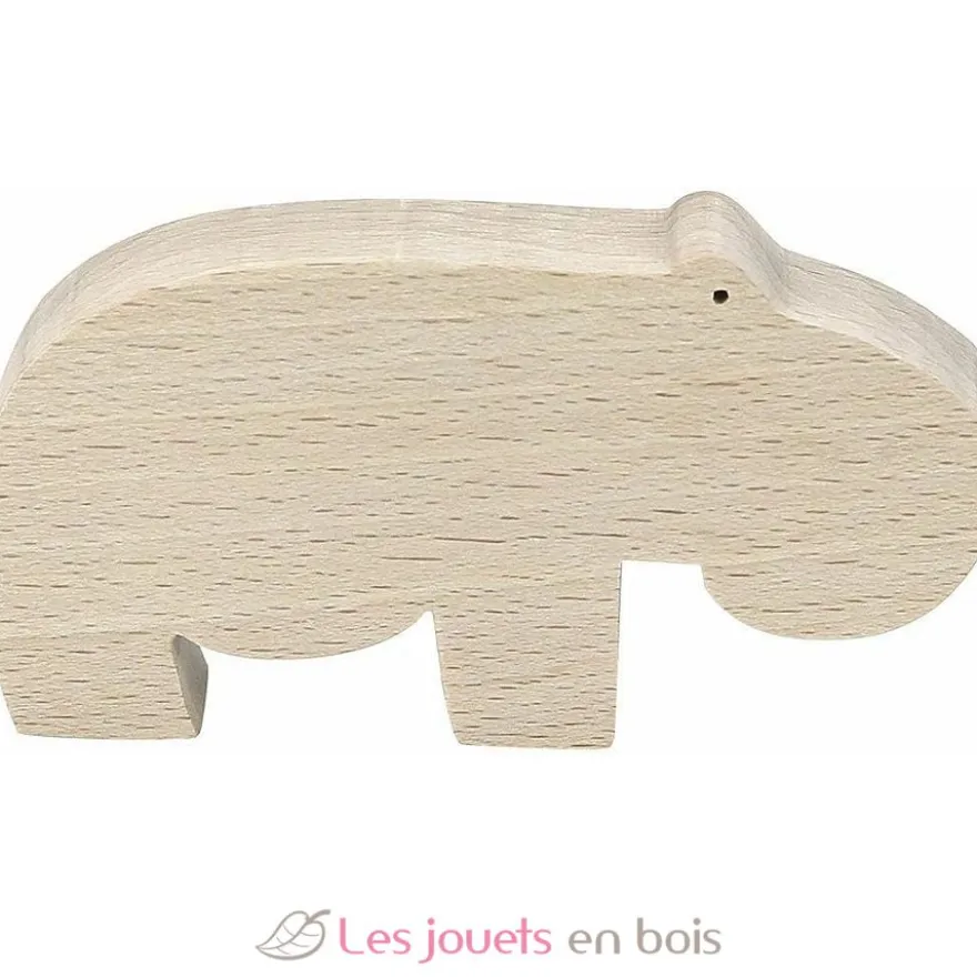 Hippopotame Pompon beige bois naturel Vilac