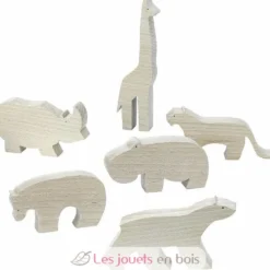Hippopotame Pompon beige bois naturel Vilac