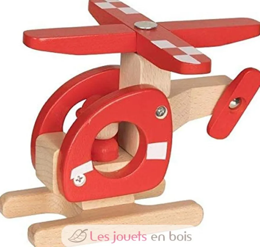 Hélicoptère en bois rouge - Goki