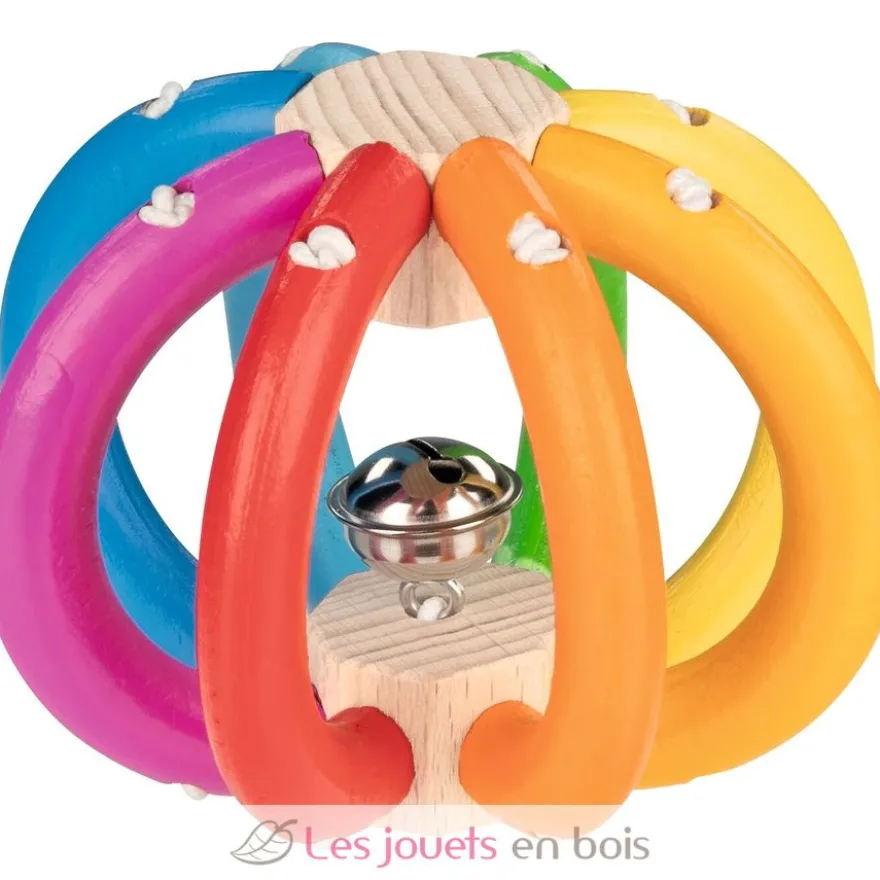Hochet balle arc-en-ciel flexible avec grelot - Goki