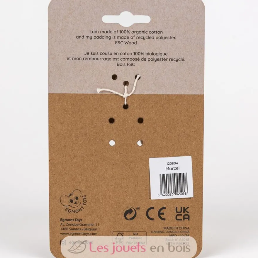 Hochet en bois et coton bio Marcel l'ours - Egmont Toys