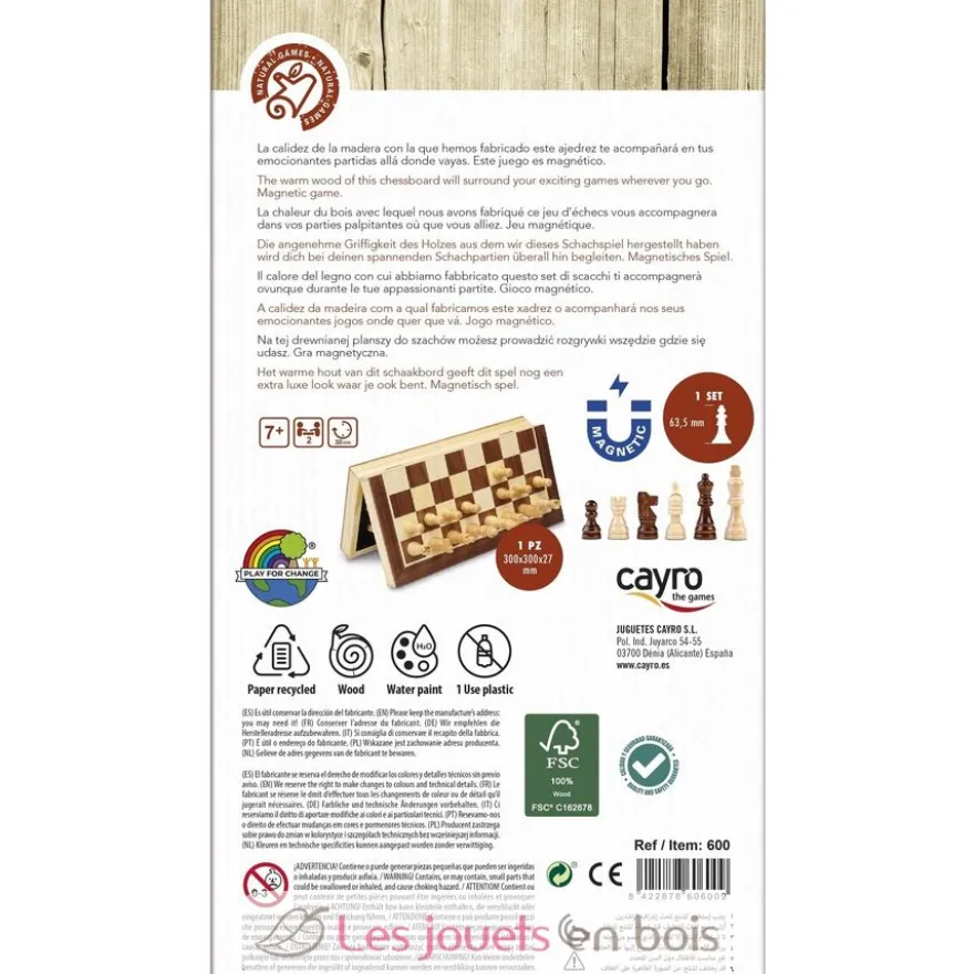 Jeu d'échecs magnétiques en bois - Cayro