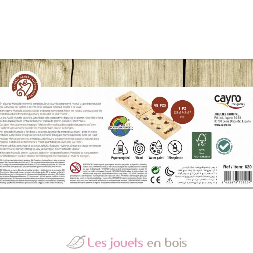 Jeu du Mancala ou Awalé - Bois et pierres naturelles - Cayro