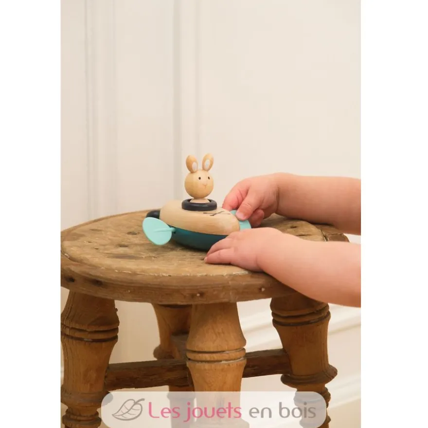 Jouet de bain Canoë Lapin - Bois et plastique - Egmont Toys