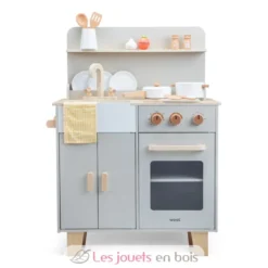 Kitchenette en bois pour enfant gris beige - New Classic Toys