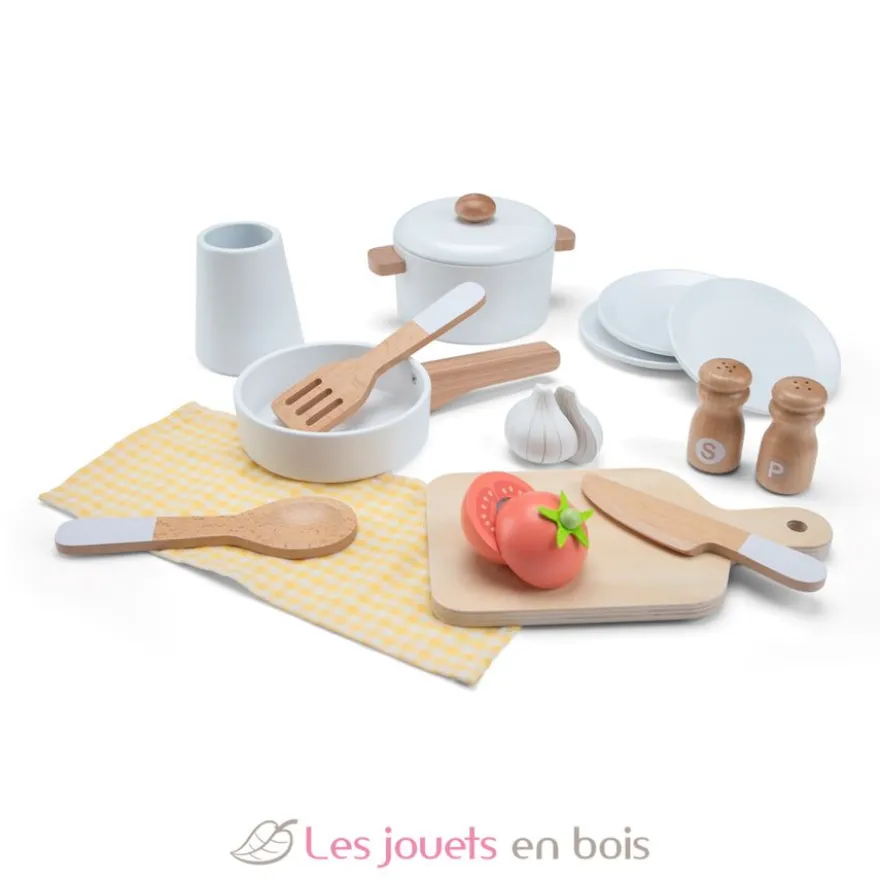 Kitchenette en bois pour enfant gris beige - New Classic Toys