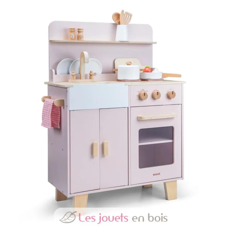 Kitchenette en bois pour enfant rose - New Classic Toys