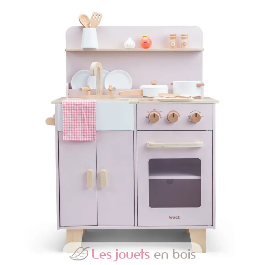 Kitchenette en bois pour enfant rose - New Classic Toys