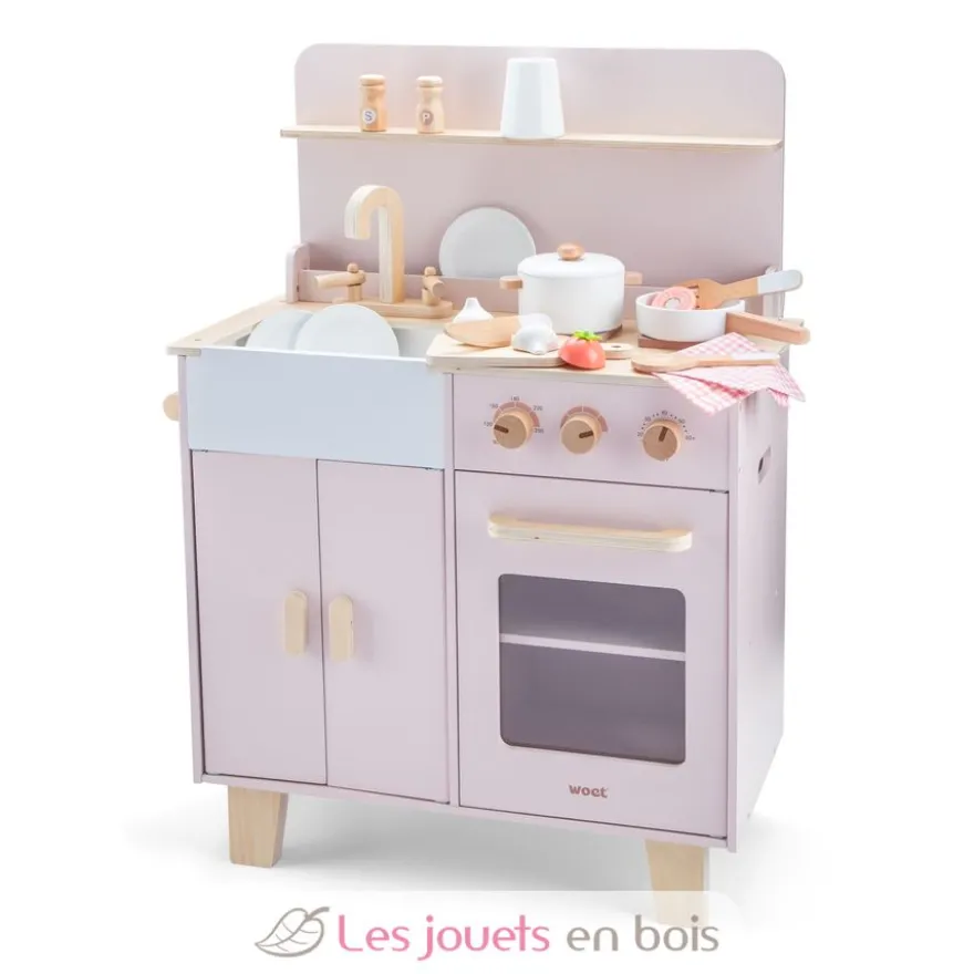 Kitchenette en bois pour enfant rose - New Classic Toys