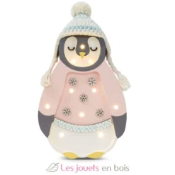Lampe veilleuse en bois pingouin rose - Little Light