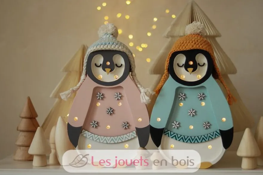Lampe veilleuse en bois pingouin rose - Little Light