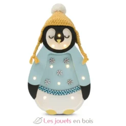 Lampe veilleuse en bois pingouin bleu - Little Light