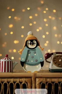 Lampe veilleuse en bois pingouin bleu - Little Light