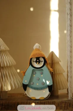 Lampe veilleuse en bois pingouin bleu - Little Light