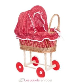 Landau en osier rouge pois - Egmont Toys