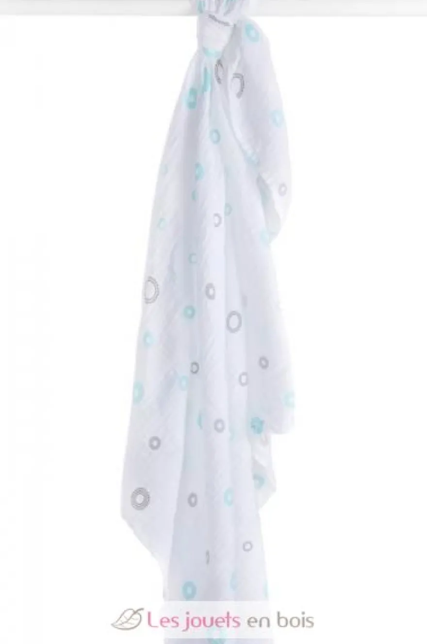 Lange mousseline - Cercles bleu/gris - Lulujo