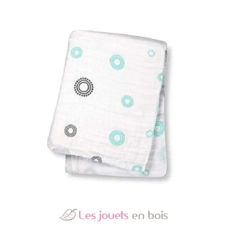 Lange mousseline - Cercles bleu/gris - Lulujo