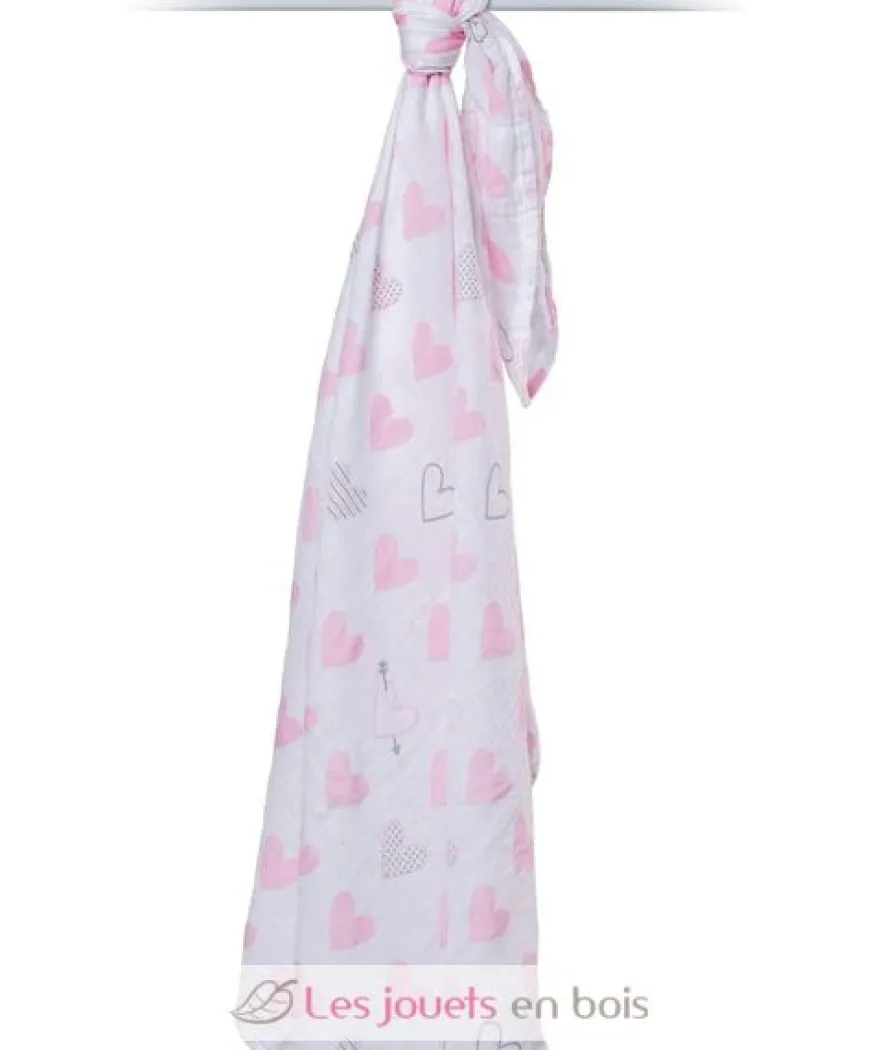 Lange mousseline - Coeurs roses - Lulujo