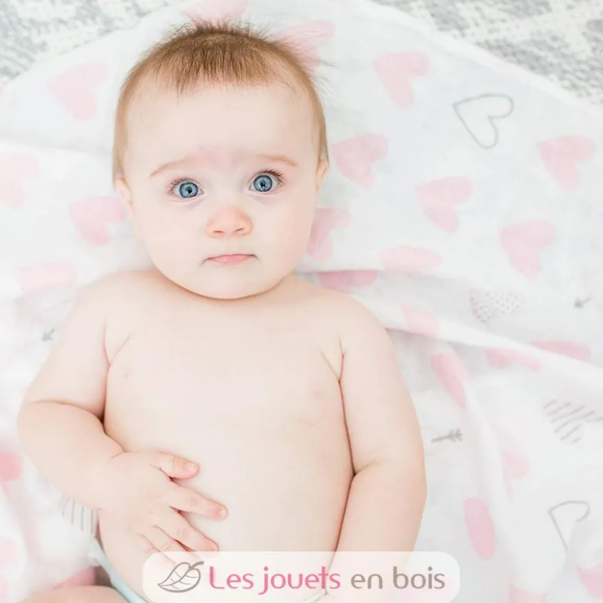 Lange mousseline - Coeurs roses - Lulujo