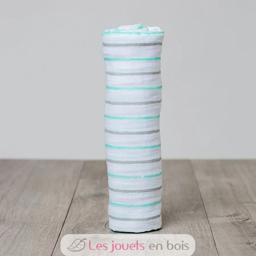 Lange mousseline - Rayures aqua - Lulujo