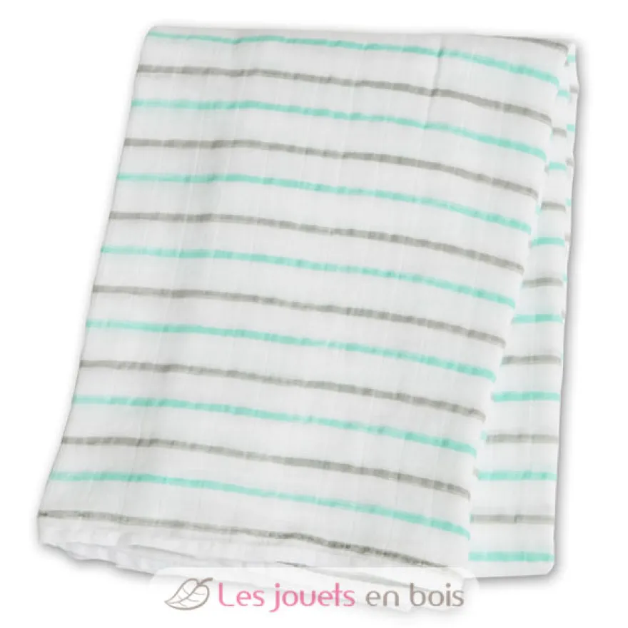 Lange mousseline - Rayures aqua - Lulujo