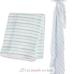 Lange mousseline - Rayures aqua - Lulujo