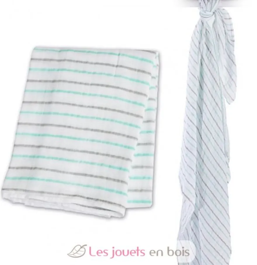 Lange mousseline - Rayures aqua - Lulujo