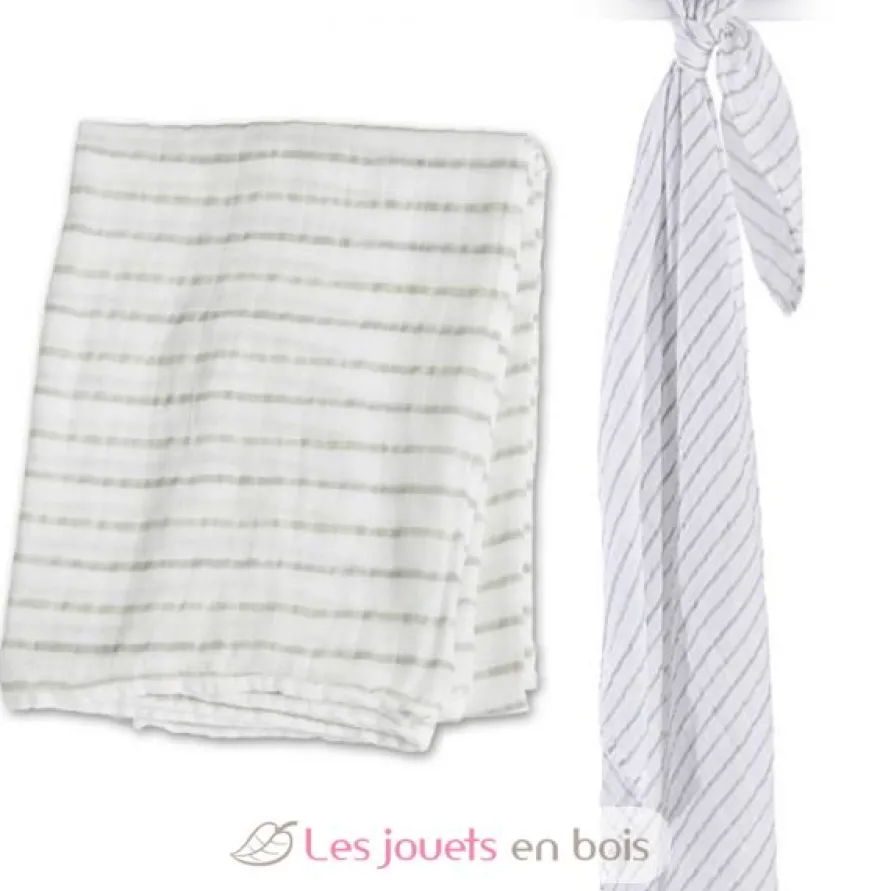 Lange mousseline - Rayures grises - Lulujo