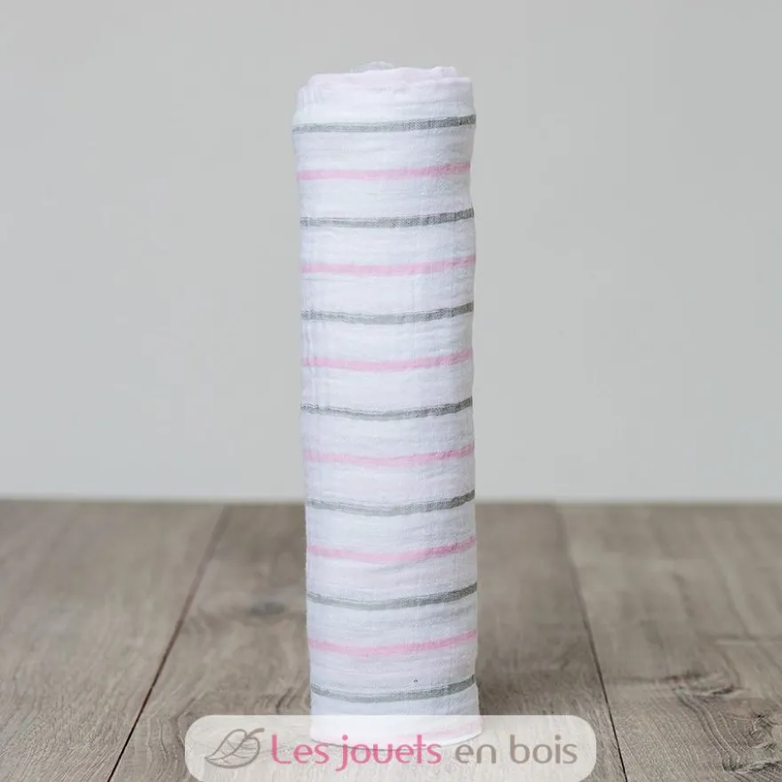Lange mousseline - Rayures roses - Lulujo