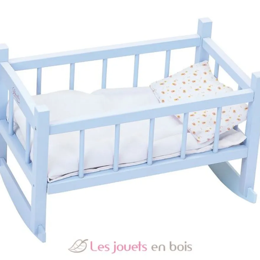 Lit bercelonnette poupée 40 cm bleu - Petitcollin
