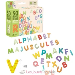 50 magnets en bois - Lettres Majuscules - Jeujura