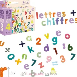 Magnets en bois - Lettres minuscules et Chiffres - Jeujura