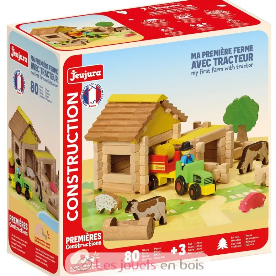 Ma première ferme avec tracteur en bois 80 pièces - Jeujura