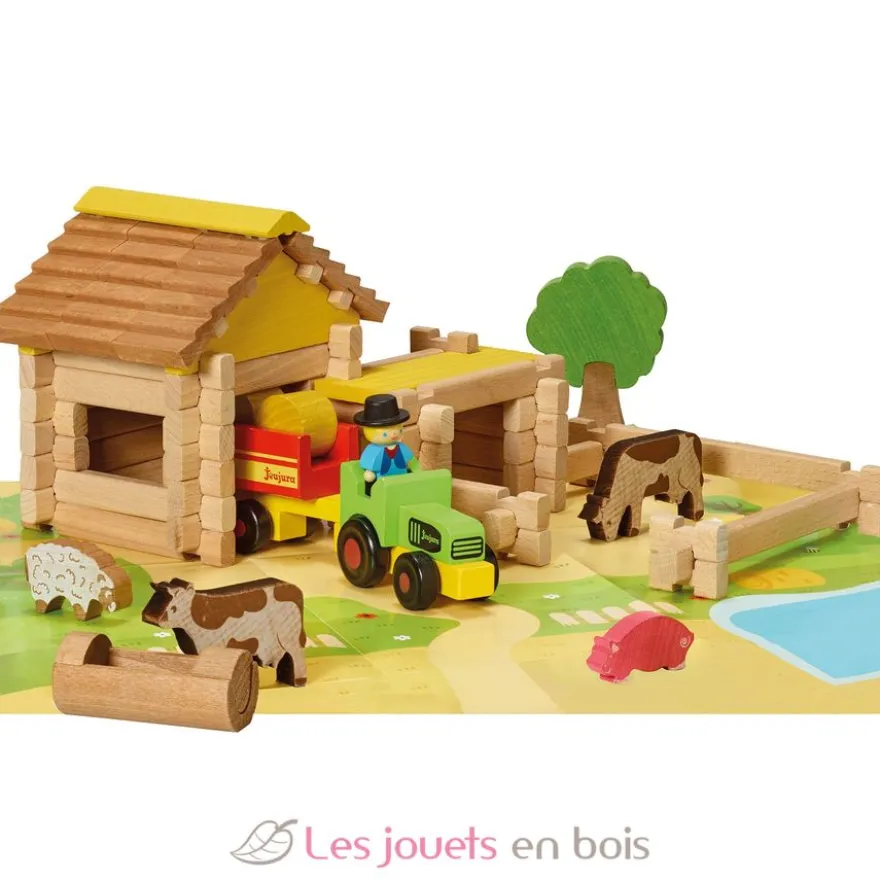 Ma première ferme avec tracteur en bois 80 pièces - Jeujura