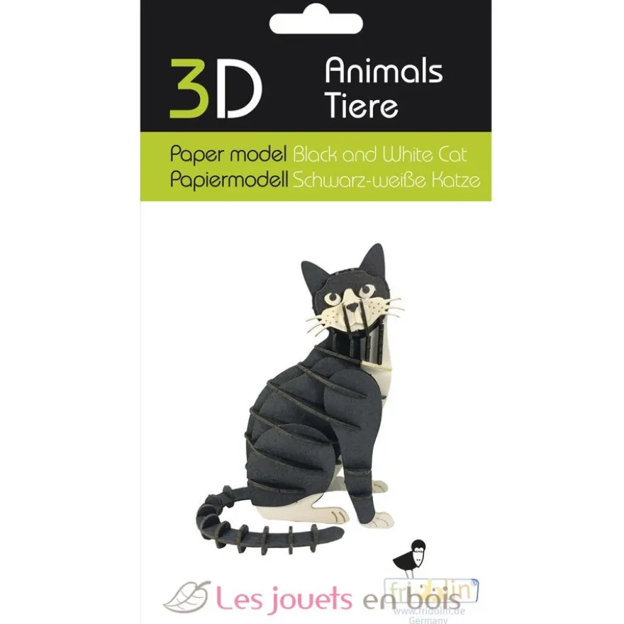 Maquette 3D en papier Chat noir et blanc - Fridolin