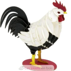 Maquette 3D en papier Coq noir et blanc - Fridolin