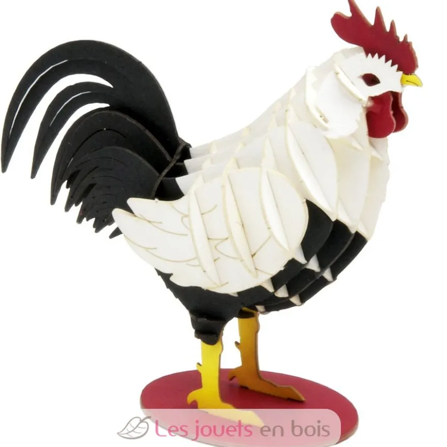 Maquette 3D en papier Coq noir et blanc - Fridolin