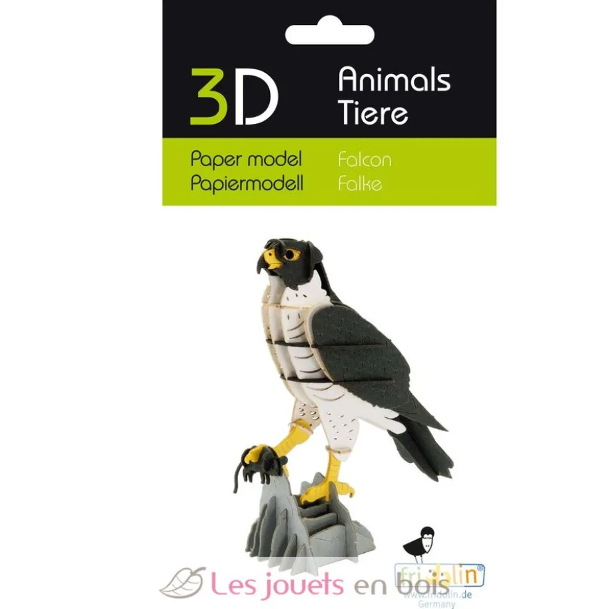 Maquette 3D en papier faucon noir et blanc - Fridolin