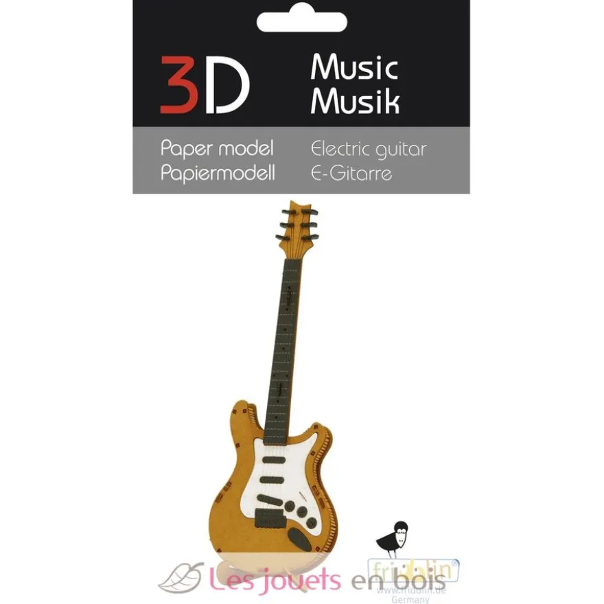 Maquette 3D en papier guitare électrique marron - Fridolin