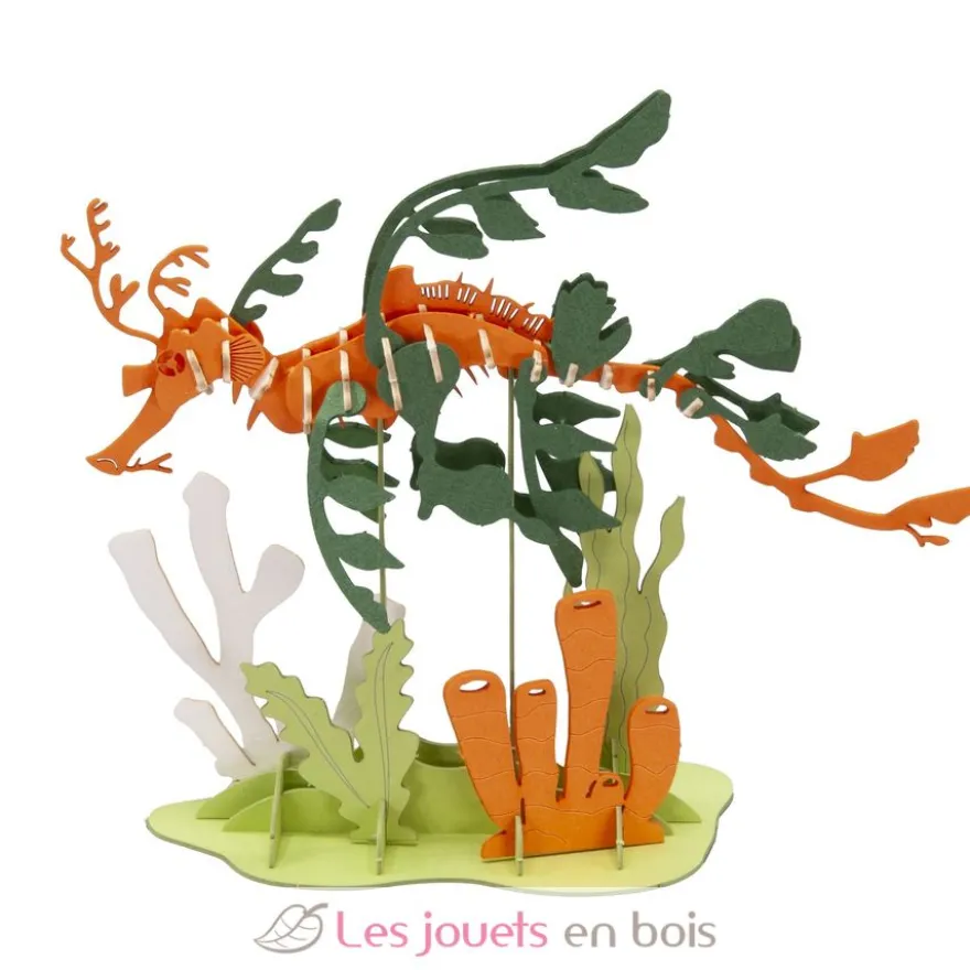 Maquette 3D en papier hippocampe feuillu orange - Fridolin