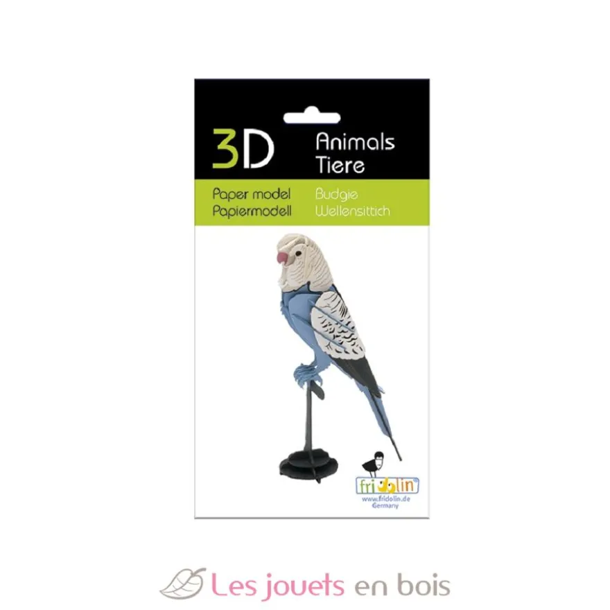 Maquette 3D en papier Perruche Ondulée bleue - fridolin