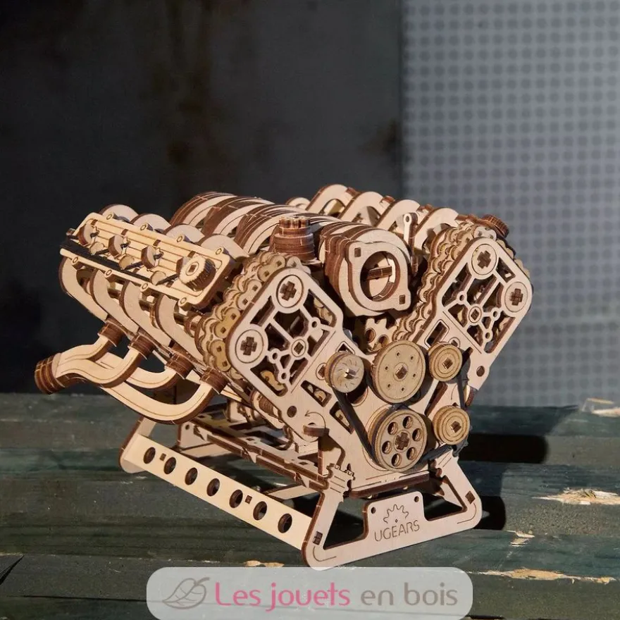 Moteur V8 - Puzzle 3D mécanique en bois - Ugears