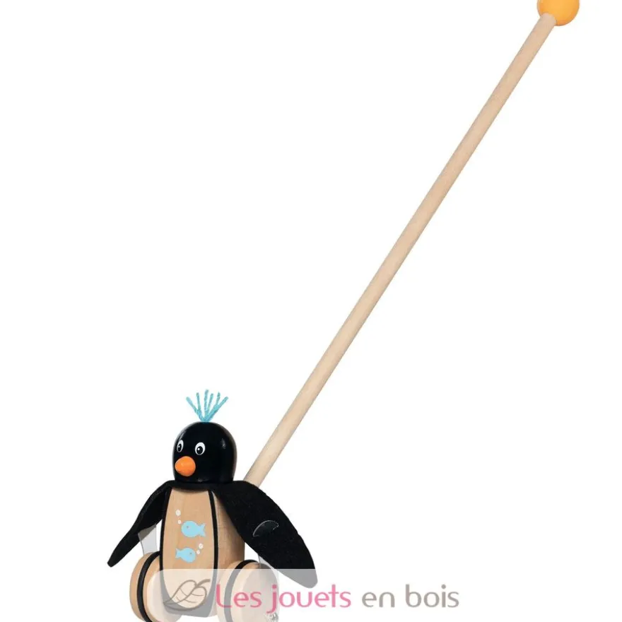 Pablo le pingouin à pousser en bois noir - Goki