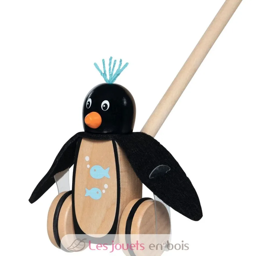 Pablo le pingouin à pousser en bois noir - Goki