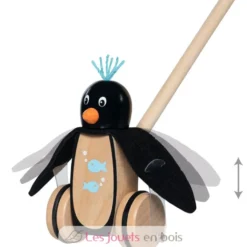 Pablo le pingouin à pousser en bois noir - Goki