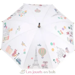 Parapluie un chat à Paris Sarah Betz blanc et rose - Vilac