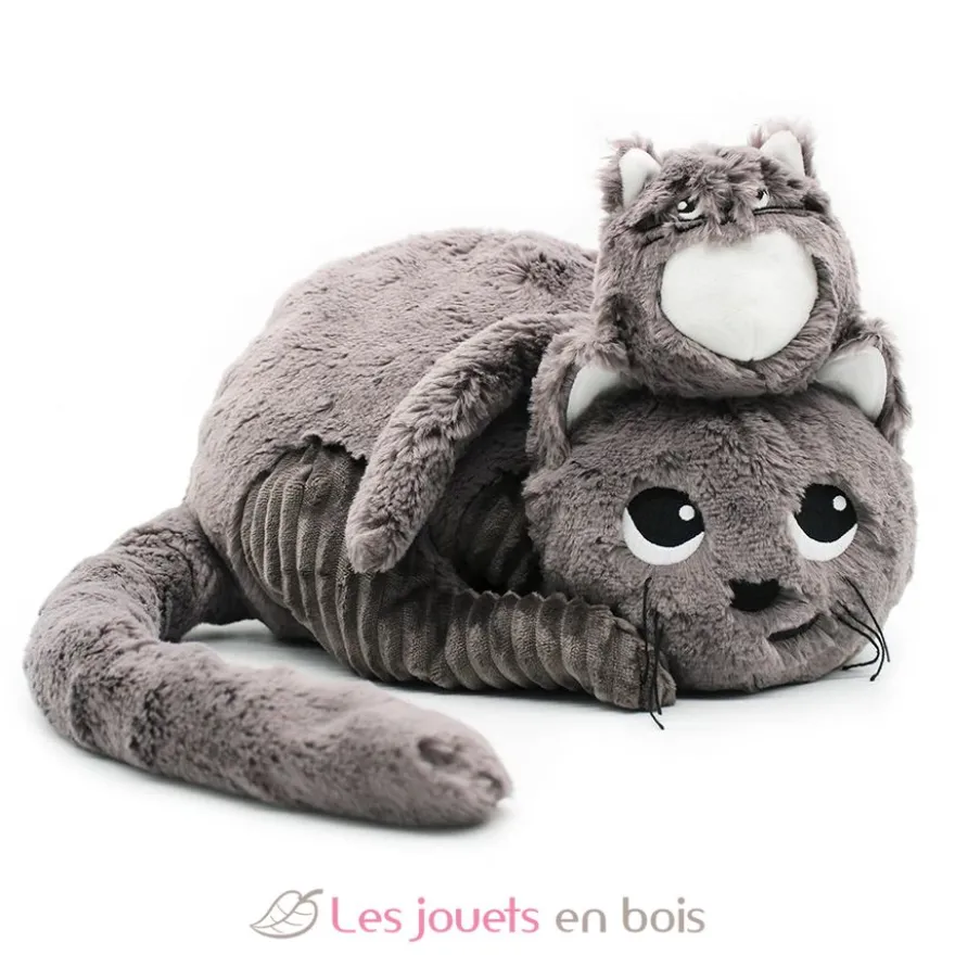 Peluche chat Miaou maman et son bébé gris - Les Déglingos