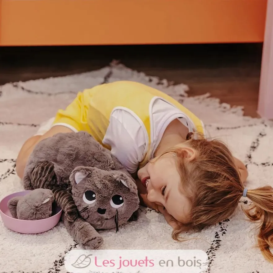 Peluche chat Miaou maman et son bébé gris - Les Déglingos