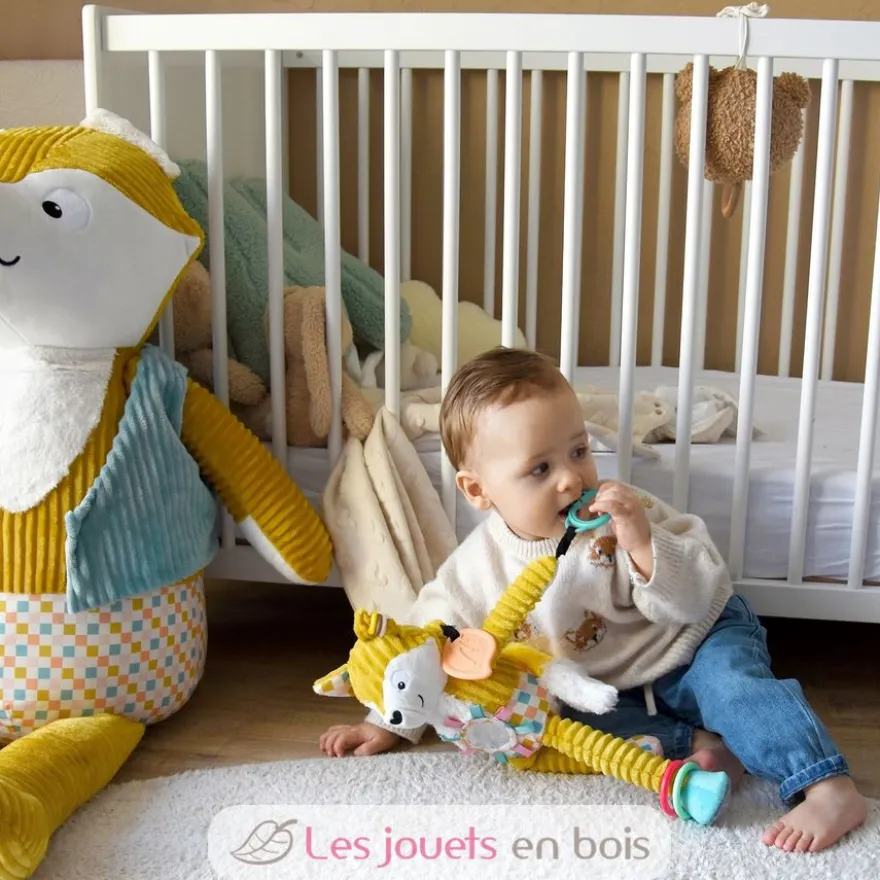 Peluche d'activités nomade Cyranos le renard jaune - Les Déglingos